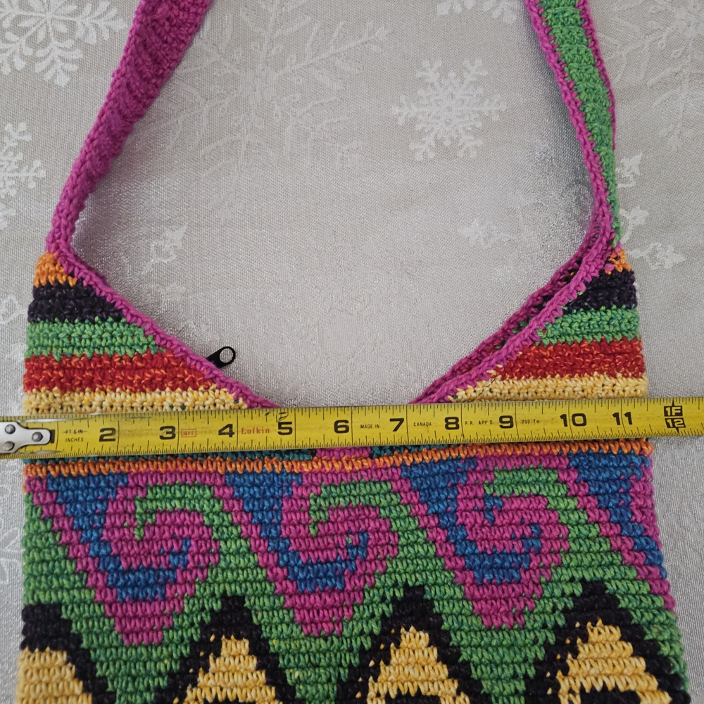 Artisan Bucket Bag Purse Multicolor Crochet Hobo Bag Boho Crossbody Festival - Picture 6 of 9